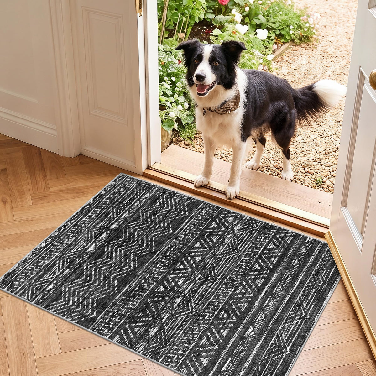 2'6"x8 Runner Rug Washable Moroccan: Non Slip Kitchen Long Floor Mat Gray
