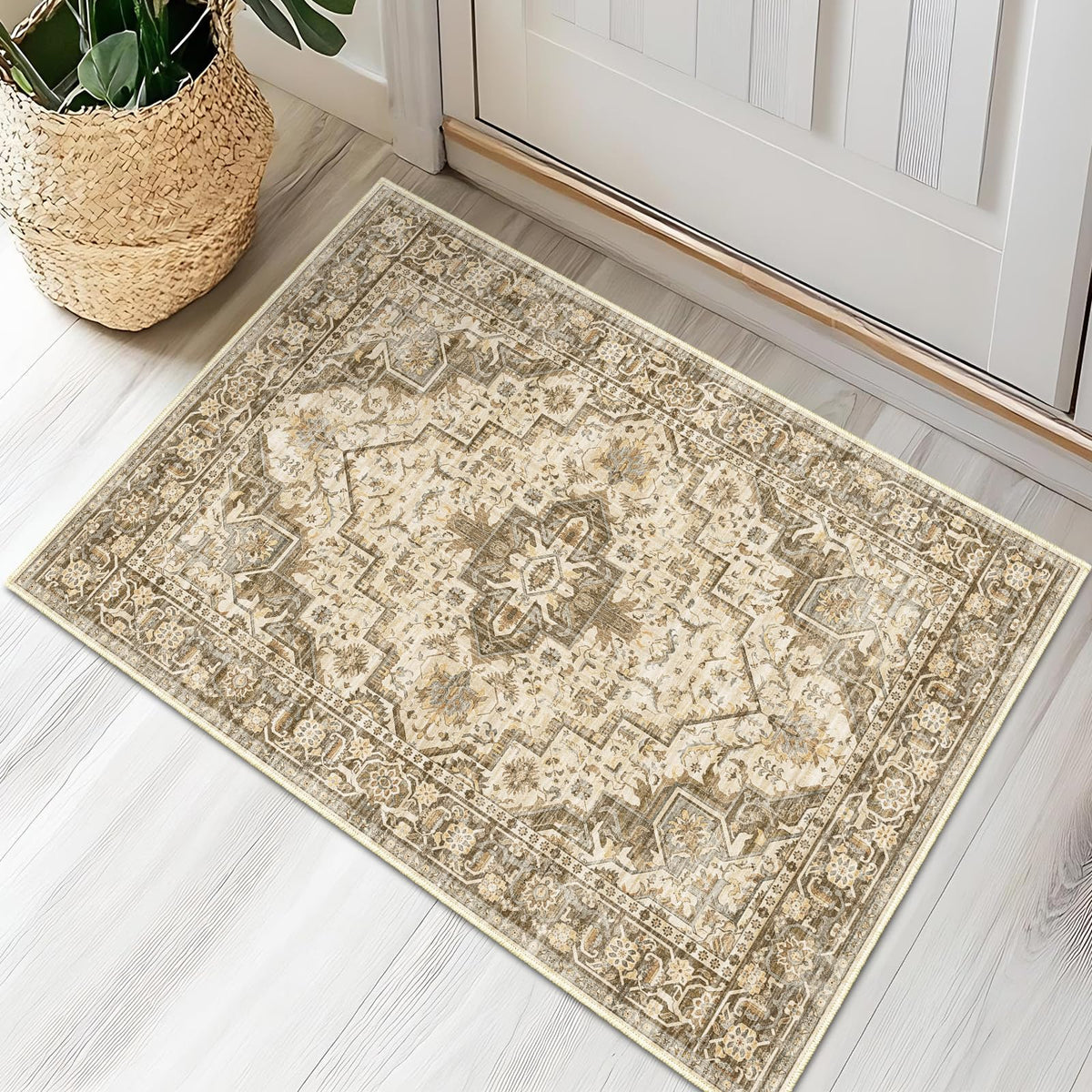5'x7' Washable Area Rug for Living Room Natural Berber Rug Bedroom Non-Slip Rugs No Shed Faux Jute-Look Area Rugs Non-Skid Washable Area Rug (Camel, 5X7)