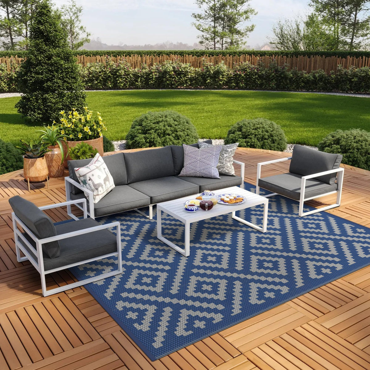 GENIMO Outdoor Rug, Waterproof Plastic Rugs for Patio, 5'x8' Cloud Grey