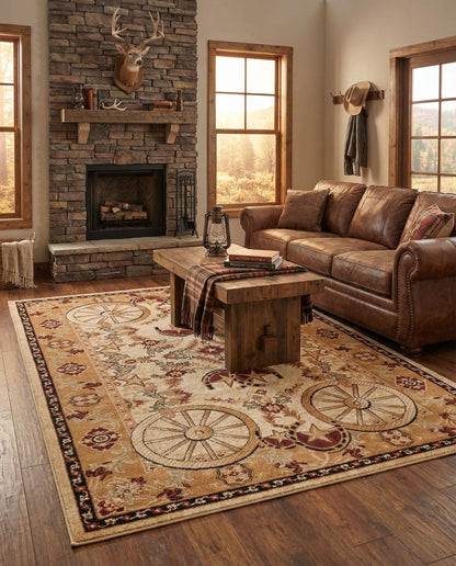 Rugs.com - Pioneer Rug – 5 Ft Square Ivory Easy-Clean Rug – Rustic Decor for Living Rooms, Bedrooms, and Entryways