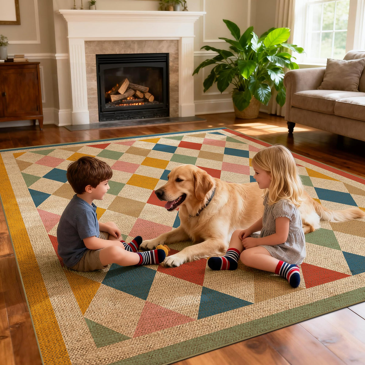 Washable 8x10 Modern Rainbow Easy Jute Indoor Outdoor Rug for Living Room