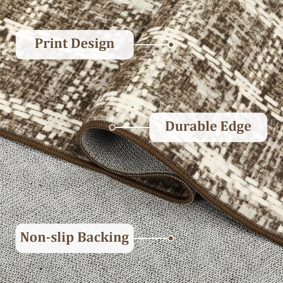 ROYHOME 6x9 Area Rug for Living Room Washable Khaki Brown Checkered Rugs