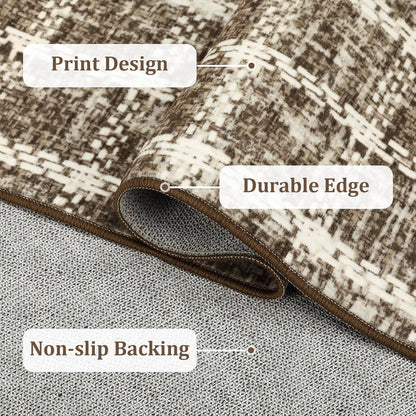ROYHOME 6x9 Area Rug for Living Room Washable Khaki Brown Checkered Rugs