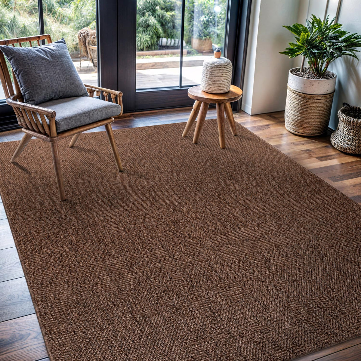 CAMILSON Easy Jute Rug 10x14, Indoor Outdoor Natural Color Fiber Area Rugs for Living Room Patio and Kitchen Rug, Sisal Boho Woven Design, Easy-Cleaning, Washable Outside Carpet Alfombras (10 x 14)