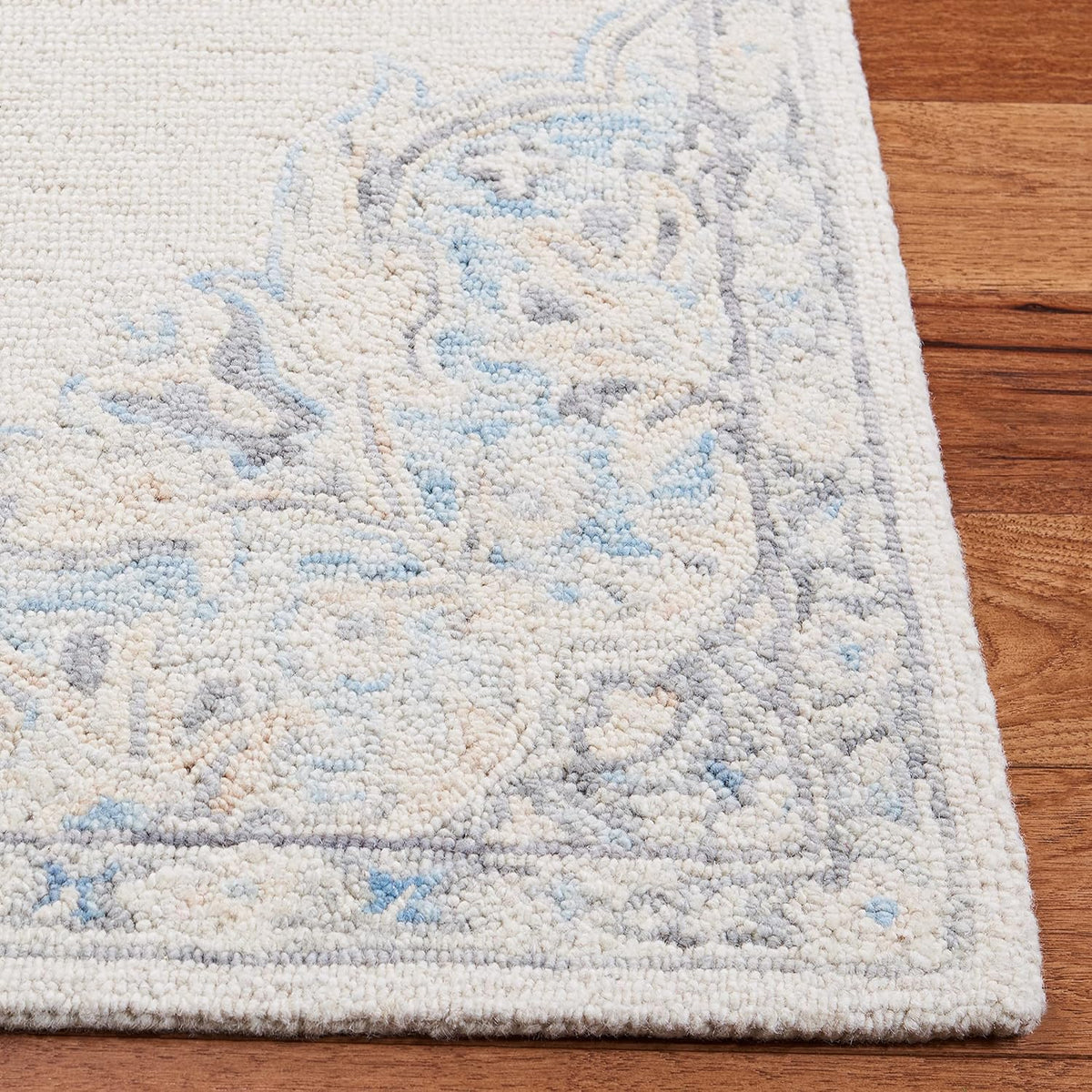 SAFAVIEH Area Rug 8x10 - Micro-Loop Collection - Large - Ivory & Blue, Handmade Wool, Ideal for Living Room, Bedroom, Office, Dining Space (MLP516A)