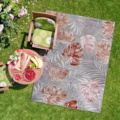 CAMILSON Indoor Outdoor Rug, Multi 5x7 Leaf Tropical Botanical Area Rugs for Indoor and Outdoor patios, Easy-Cleaning Non-Shedding Living Room, Garden and Kitchen Washable Outside Carpet (5 x 7)