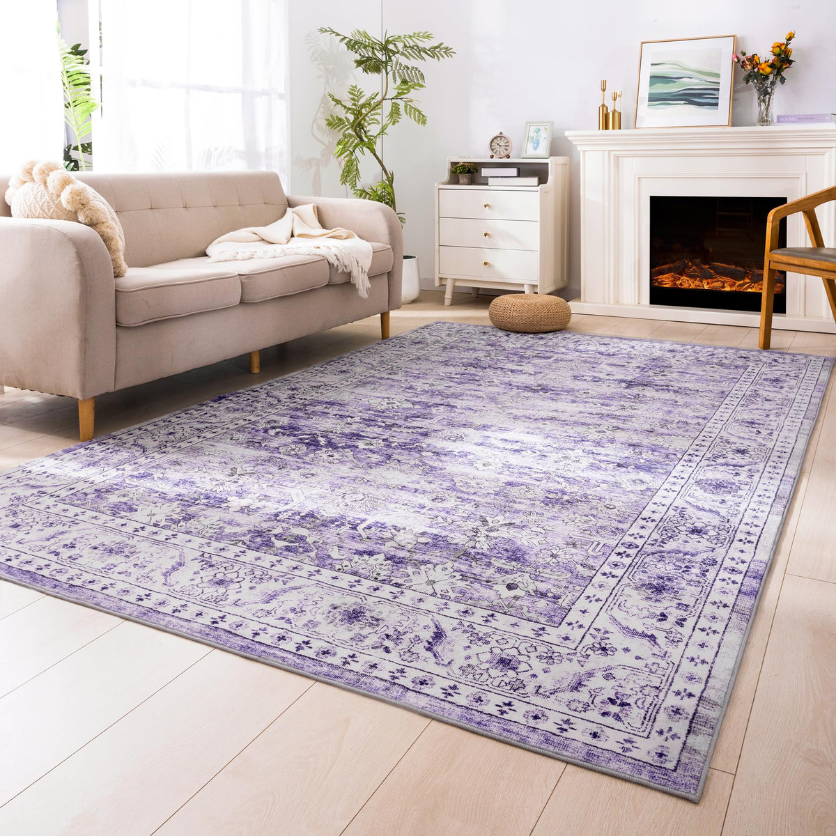 Carvapet Washable 3x5 Area Rug Orange Blue Vintage Floral Carpet
