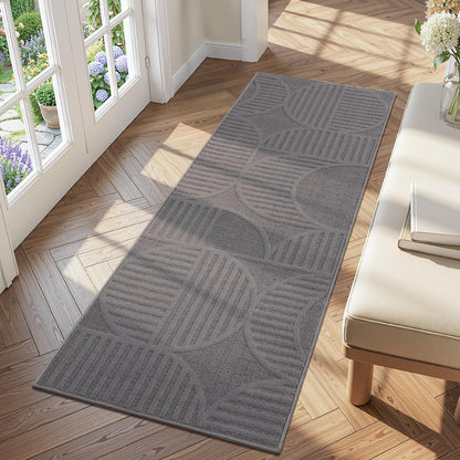Findosom Hallway Runner Rug 2x6, Non Slip High-Low Textured Floral Washable Runner Rug with Rubber Backing, Boho Carpet Runner for Kitchen, Entryway, Bedroom, Laundry, Black & Beige