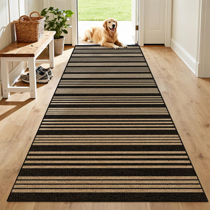 Washable 8x10 Black Striped Easy Jute Indoor Outdoor Rug for Living Room