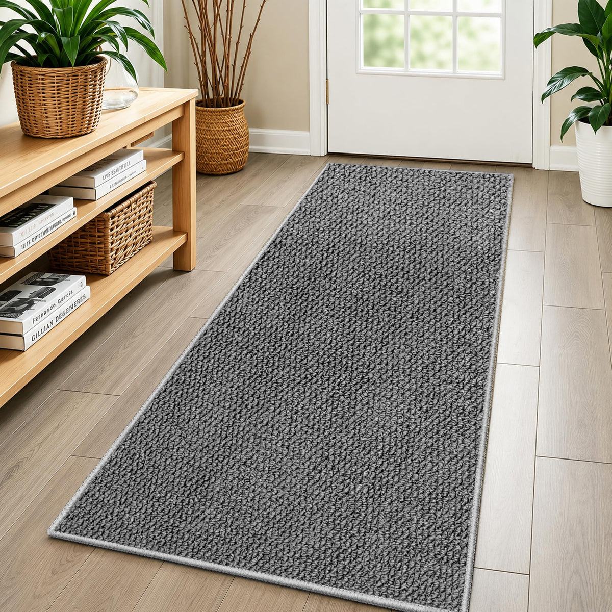 Faux Jute Area Rug 4'x6', Washable & Non-Slip, Grey & White