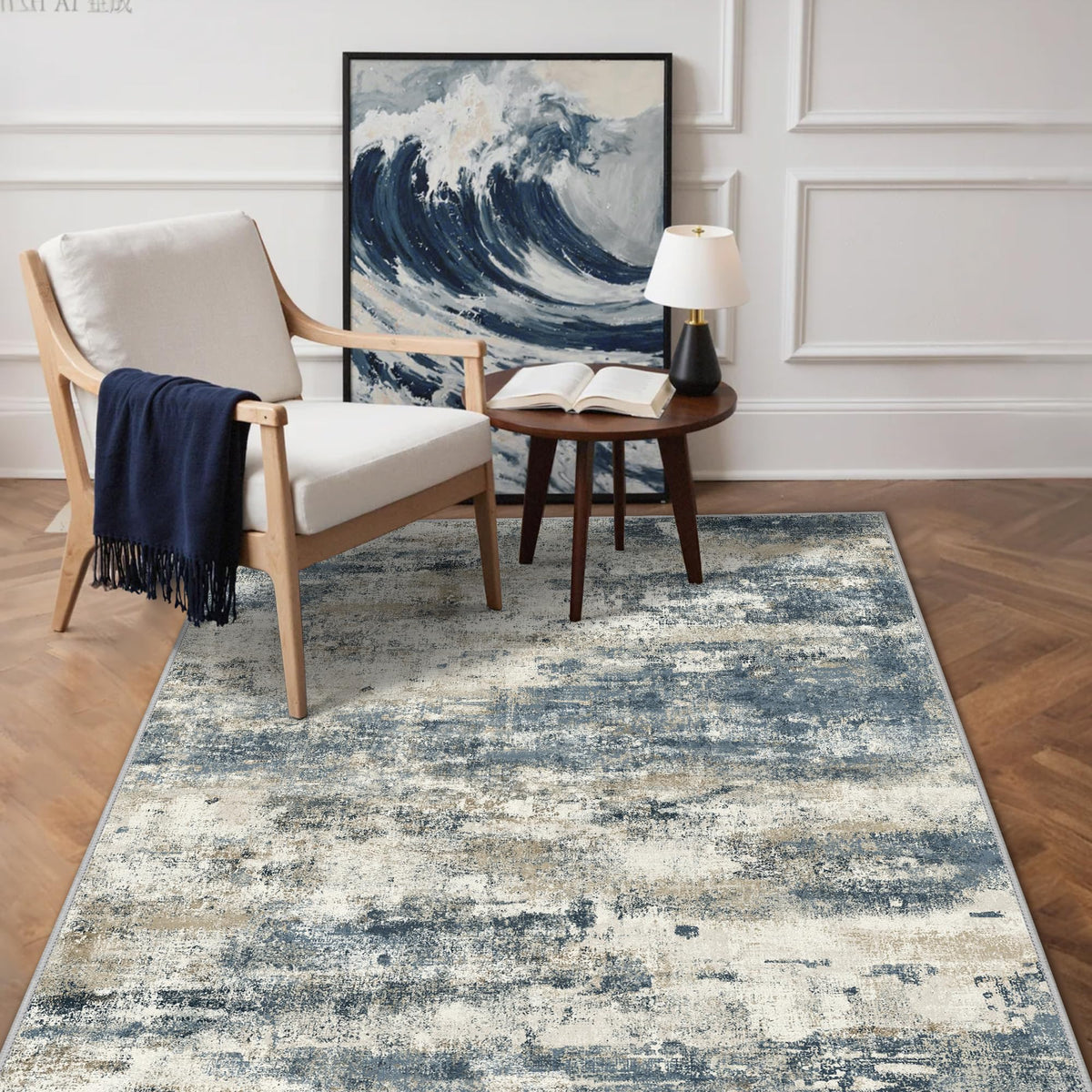 GENIMO 9x12 Area Rug Washable Non Slip for Living Room, Navy Blue Gray