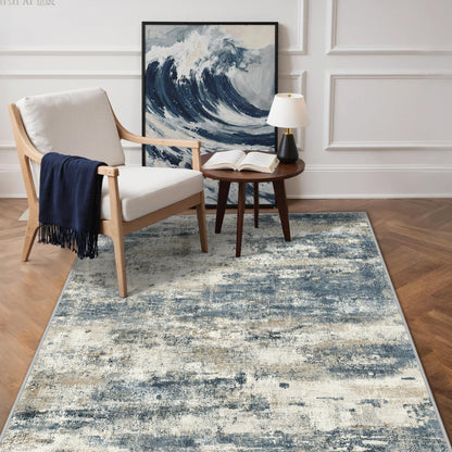 GENIMO 9x12 Area Rug Washable Non Slip for Living Room, Navy Blue Gray