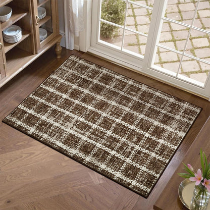 ROYHOME 6x9 Area Rug for Living Room Washable Khaki Brown Checkered Rugs