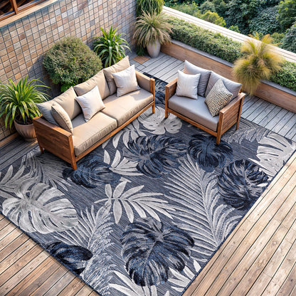 CAMILSON Indoor Outdoor Rug, Multi 5x7 Leaf Tropical Botanical Area Rugs for Indoor and Outdoor patios, Easy-Cleaning Non-Shedding Living Room, Garden and Kitchen Washable Outside Carpet (5 x 7)