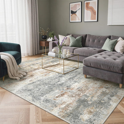 GENIMO 9x12 Area Rug Washable Non Slip for Living Room, Navy Blue Gray