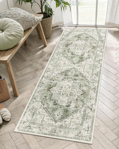 LIVEBOX Sage Washable Vintage Area Rug 3x5 Non-Slip