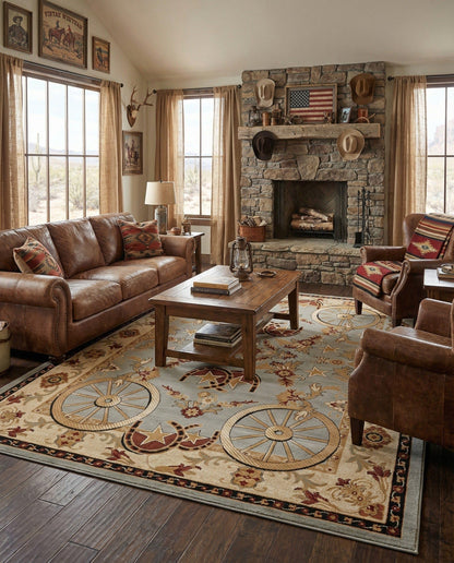 Rugs.com - Pioneer Rug – 5 Ft Square Ivory Easy-Clean Rug – Rustic Decor for Living Rooms, Bedrooms, and Entryways