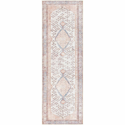 BoutiqueRugs Washable Ivory Medallion 2x4 Accent Rug Traditional Sand Light Blue Brown Analu Entryway Bedside Nursery Mudroom Bathroom Powder Room 2'7" x 4' Easy Clean Stain Resistant