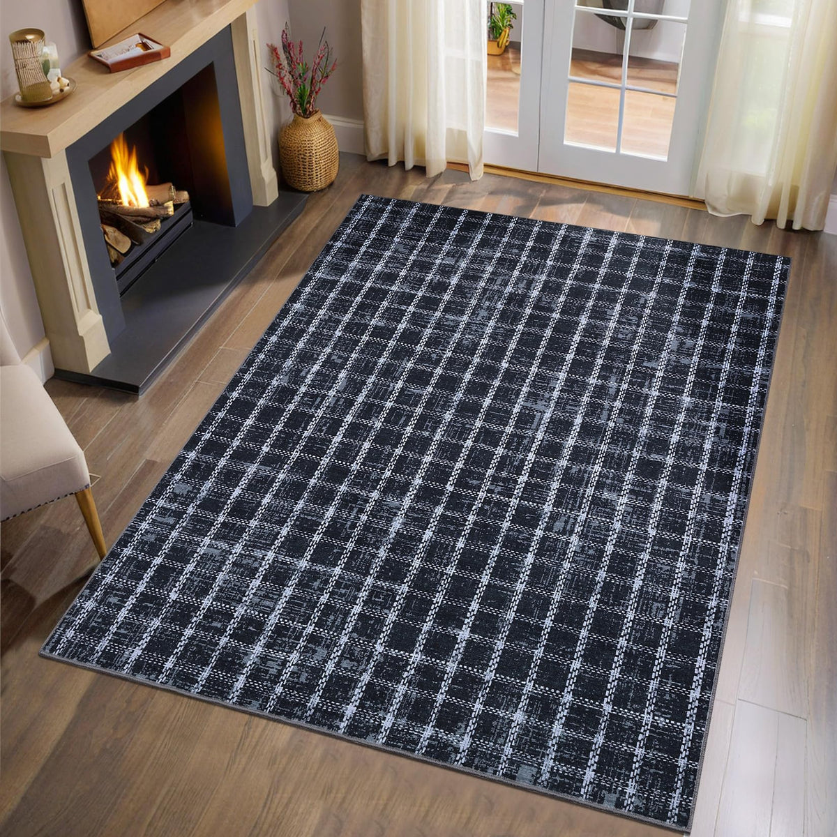 ROYHOME 6x9 Area Rug for Living Room Washable Khaki Brown Checkered Rugs