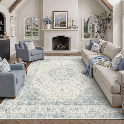 8x10 Washable Area Rug Beige Grey Non Slip Vintage Carpet