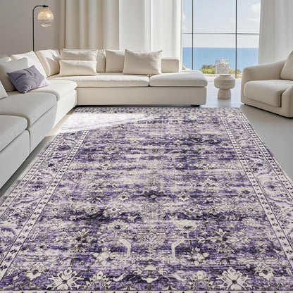 Carvapet Washable 3x5 Area Rug Orange Blue Vintage Floral Carpet