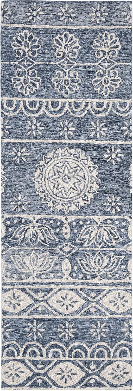 SAFAVIEH Area Rug 8x10 - Micro-Loop Collection - Large - Blue & Ivory, Handmade Wool, Ideal for Living Room, Bedroom, Office, Dining Space (MLP607M)