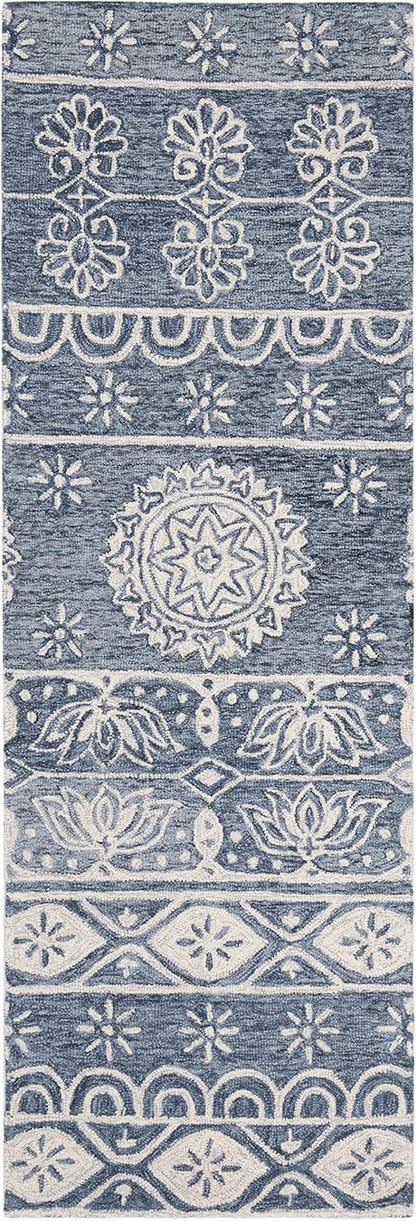 SAFAVIEH Area Rug 8x10 - Micro-Loop Collection - Large - Blue & Ivory, Handmade Wool, Ideal for Living Room, Bedroom, Office, Dining Space (MLP607M)