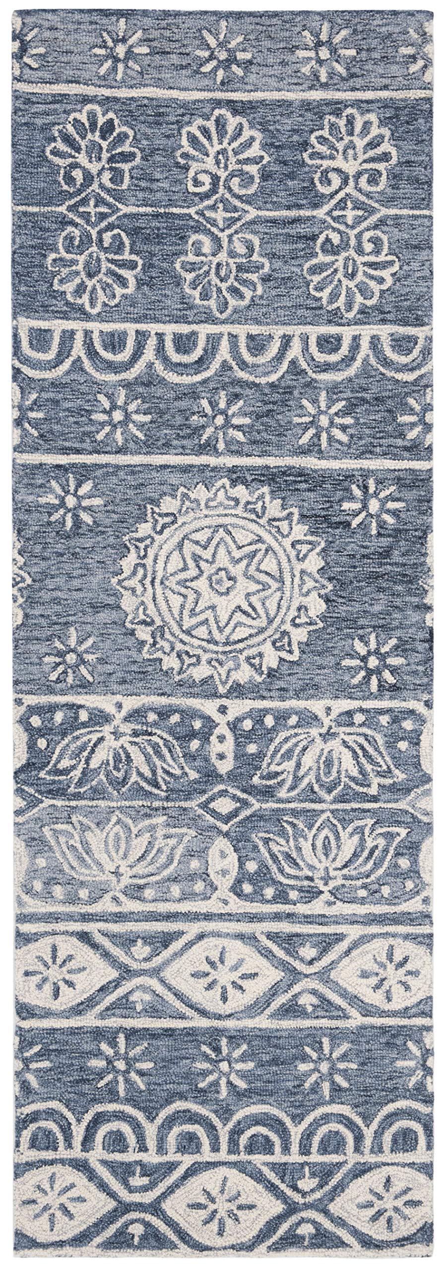 SAFAVIEH Area Rug 8x10 - Micro-Loop Collection - Large - Blue & Ivory, Handmade Wool, Ideal for Living Room, Bedroom, Office, Dining Space (MLP607M)