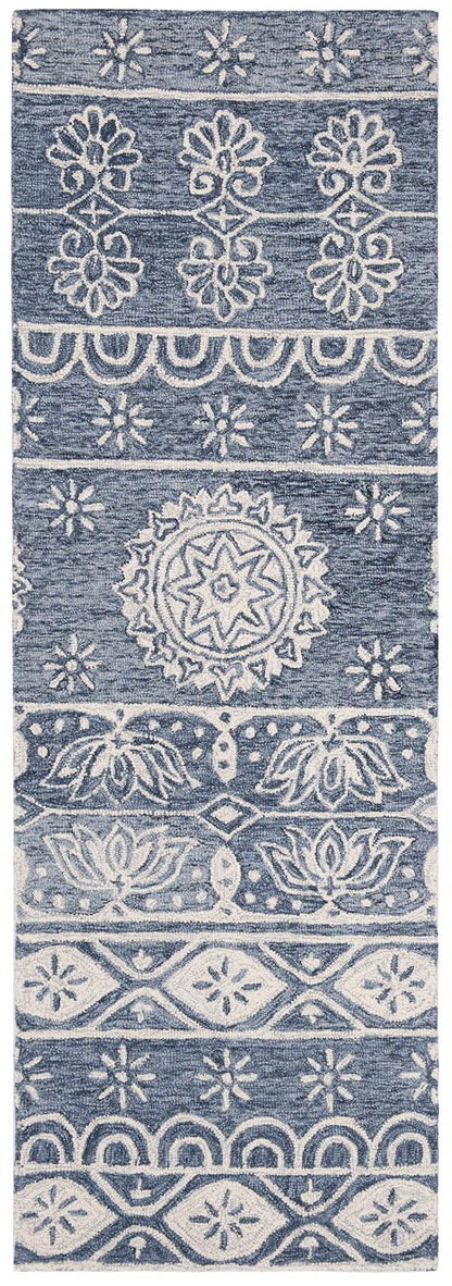 SAFAVIEH Area Rug 8x10 - Micro-Loop Collection - Large - Blue & Ivory, Handmade Wool, Ideal for Living Room, Bedroom, Office, Dining Space (MLP607M)
