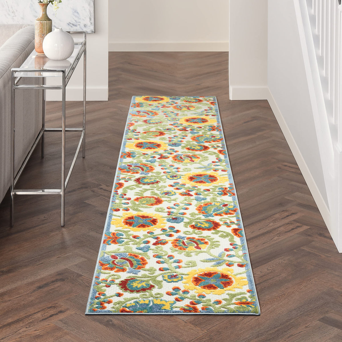 Nourison Home Aloha Natural Blue 2'3" x 10' Area Rug - Easy Clean, Non Shedding, Bed Room, Living Room, Dining Room, Kitchen (10' Runner)