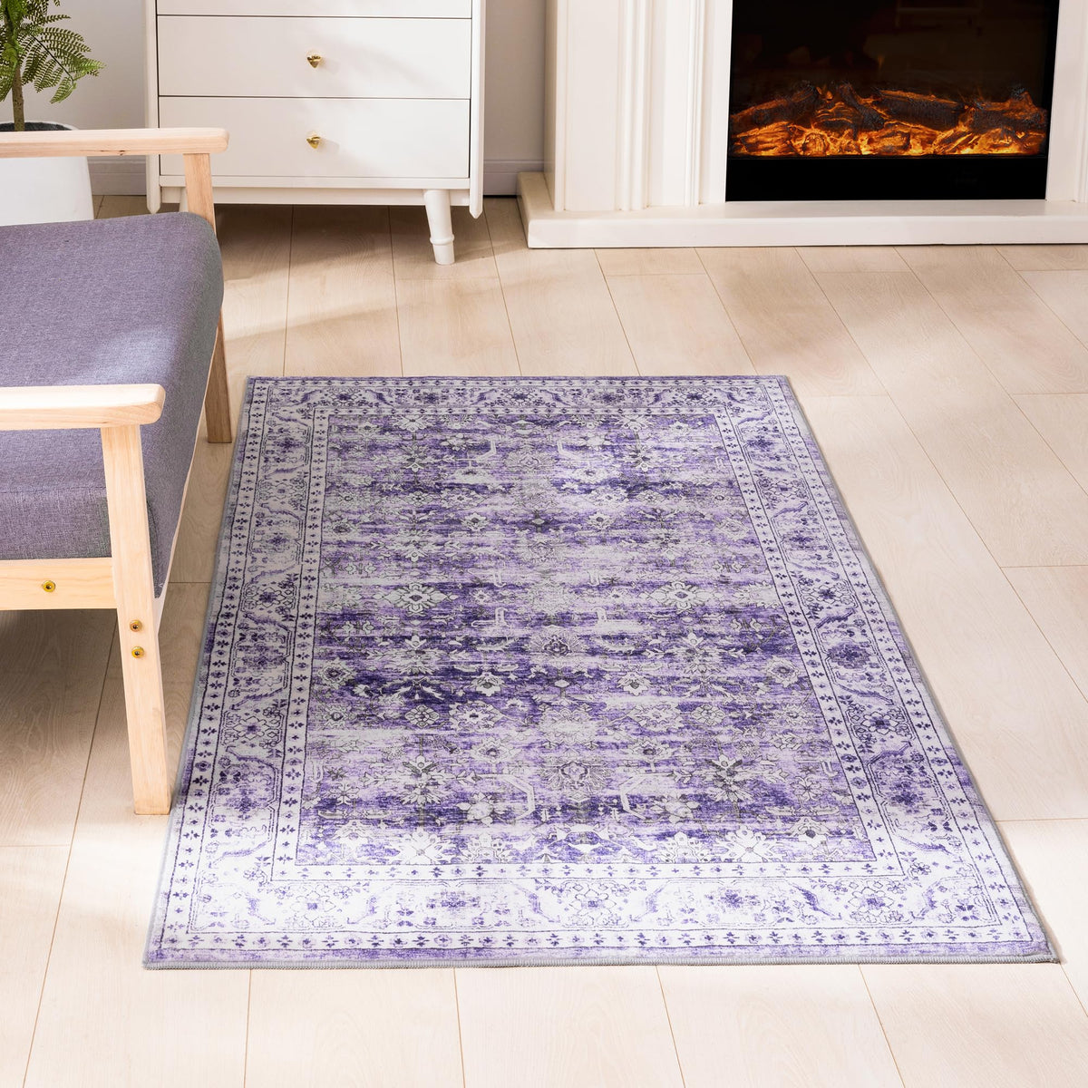 Carvapet Washable 3x5 Area Rug Orange Blue Vintage Floral Carpet
