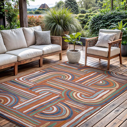 CAMILSON Indoor Outdoor Rug, Multi 5x7 Leaf Tropical Botanical Area Rugs for Indoor and Outdoor patios, Easy-Cleaning Non-Shedding Living Room, Garden and Kitchen Washable Outside Carpet (5 x 7)