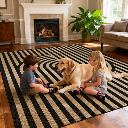 Washable 8x10 Modern Rainbow Easy Jute Indoor Outdoor Rug for Living Room