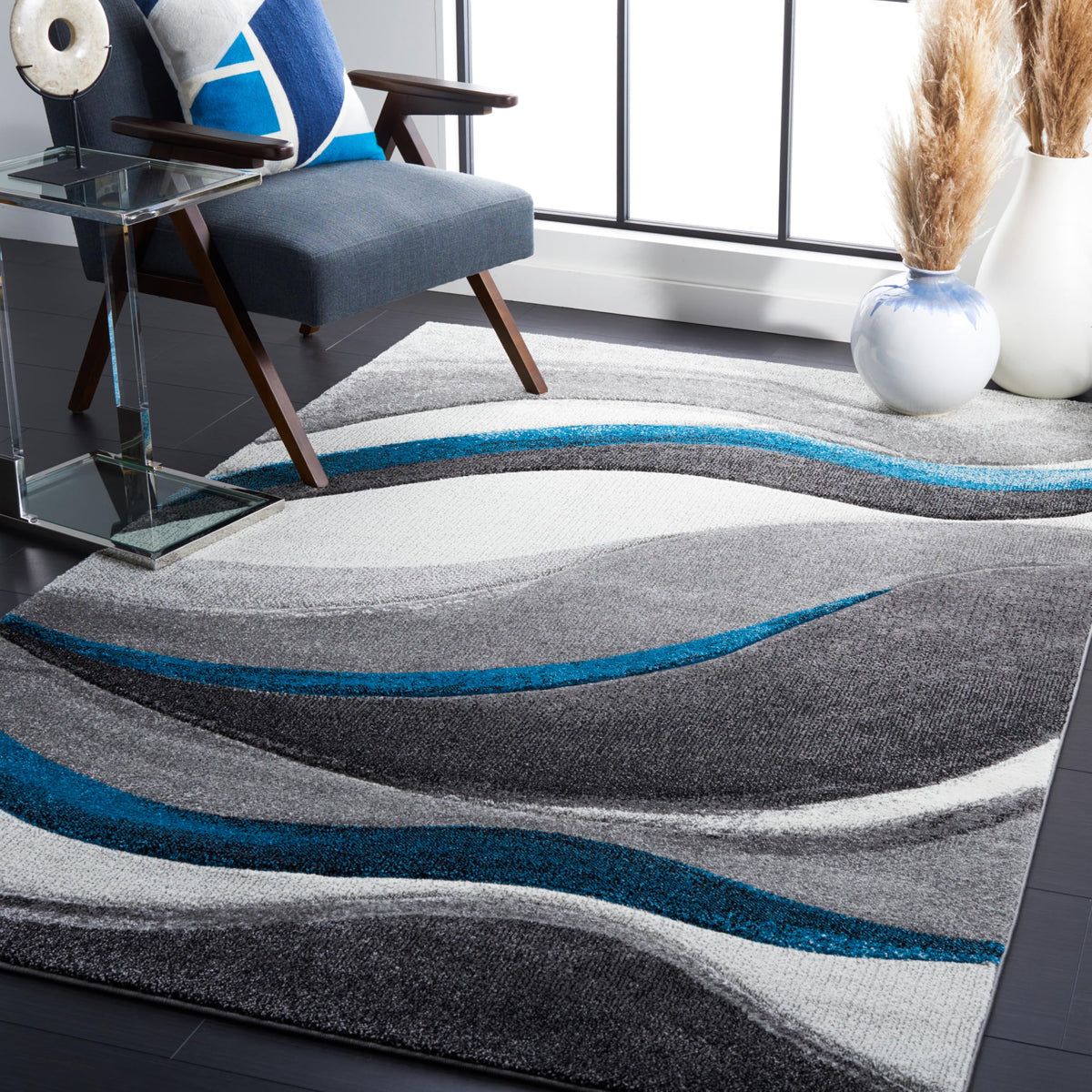 SAFAVIEH Hollywood Area Rug 10'6"x14', Modern Grey & Blue HLW766F