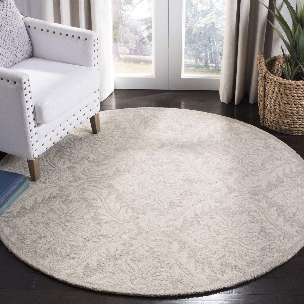 SAFAVIEH Micro-Loop Collection Area Rug - 5' x 8', Blue, Handmade Damask Wool, Ideal for High Traffic Areas in Living Room, Bedroom (MLP513M)