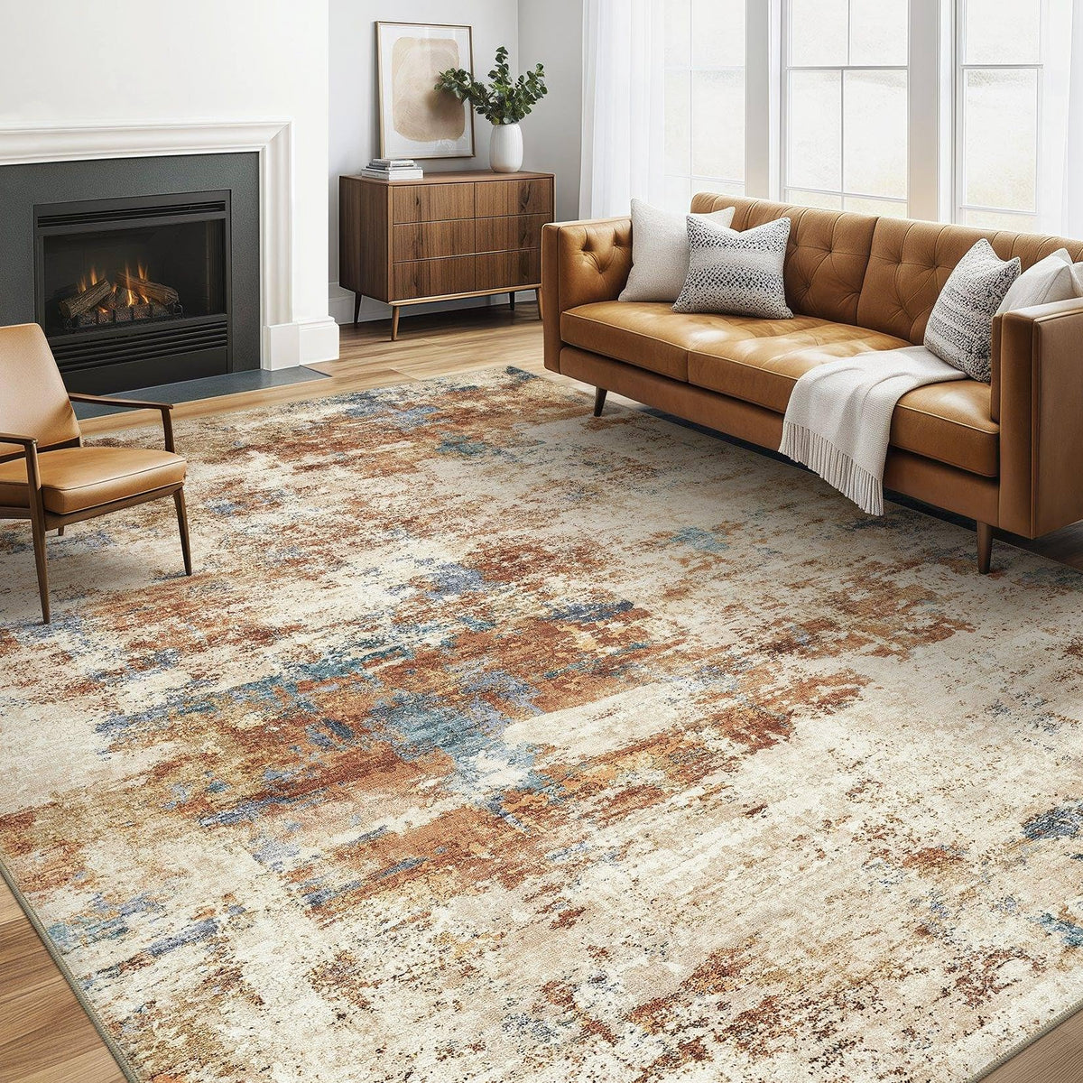 LOONGRUG 10x14 Area Rugs Washable Large Neutral Modern Living Room Rug