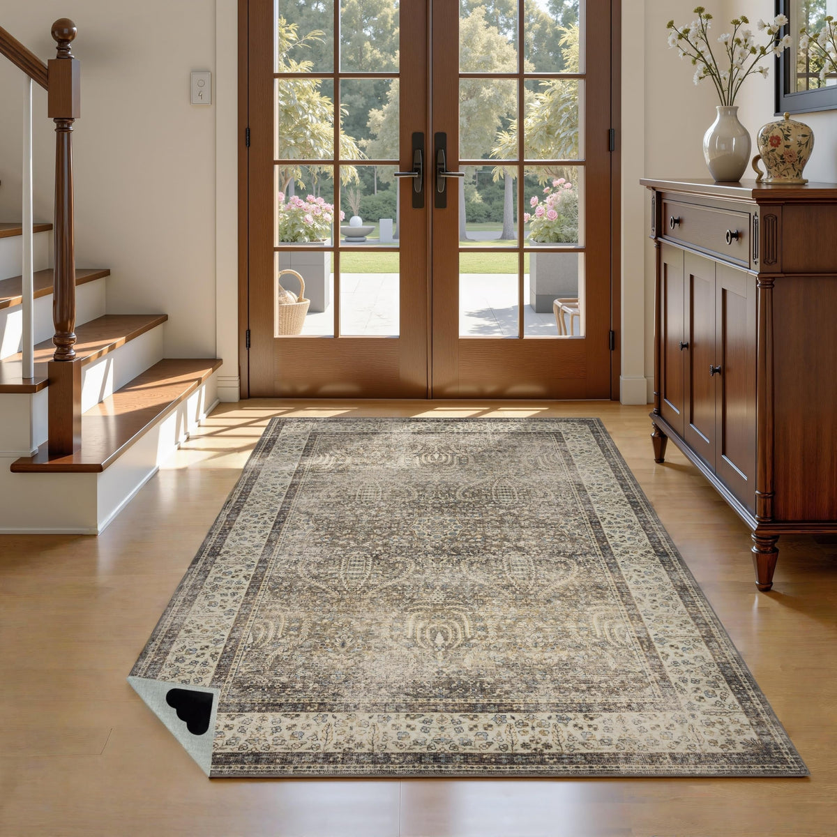 RCTJHOME 9x12 Brown Vintage Oriental Washable Area Rug Non-Slip Soft Carpet