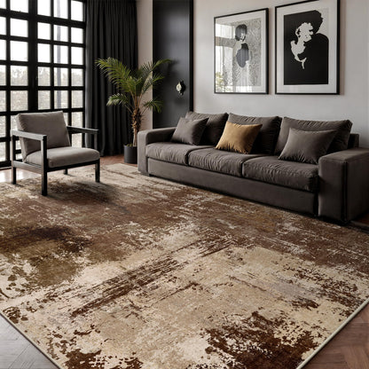 8x10 Rugs for Living Room - Modern Abstract Low Pile Washable Rug, Ultra Soft Non Slip Large Rugs, Floor Carpet for Bedroom Dining Room Office Laundry Nursery Home(Brown)