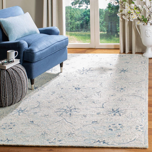 SAFAVIEH Micro-Loop Collection Area Rug - 6' x 9', Light Blue & Ivory, Handmade Country Cottage Wool, Ideal for High Traffic Areas in Living Room, Bedroom (MLP506M)