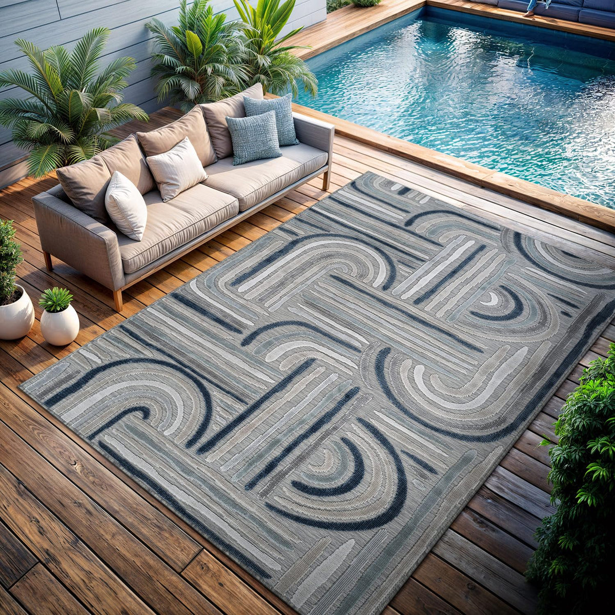 CAMILSON Indoor Outdoor Rug, Multi 5x7 Leaf Tropical Botanical Area Rugs for Indoor and Outdoor patios, Easy-Cleaning Non-Shedding Living Room, Garden and Kitchen Washable Outside Carpet (5 x 7)