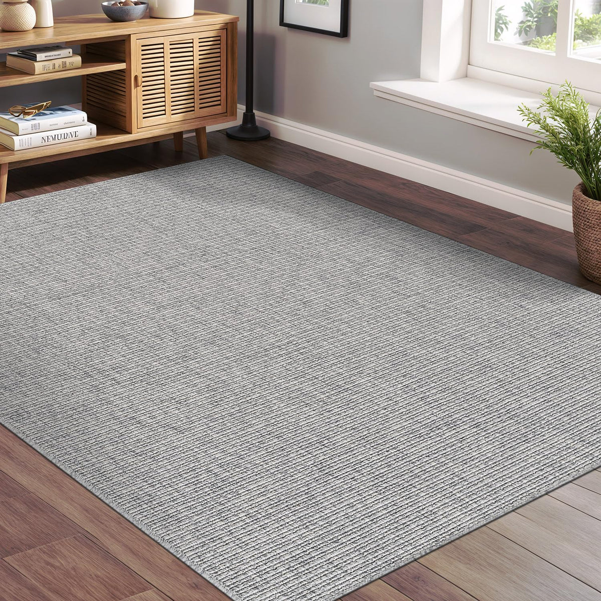 Beverly Rug Easy Jute Bordered Rug 10x14 Washable Large Indoor Outdoor Area Rugs for Living Dining Room Patio Office Stain Resistant Non Shedding Casual Indoor Outside Carpet 10 x 14 Off-White