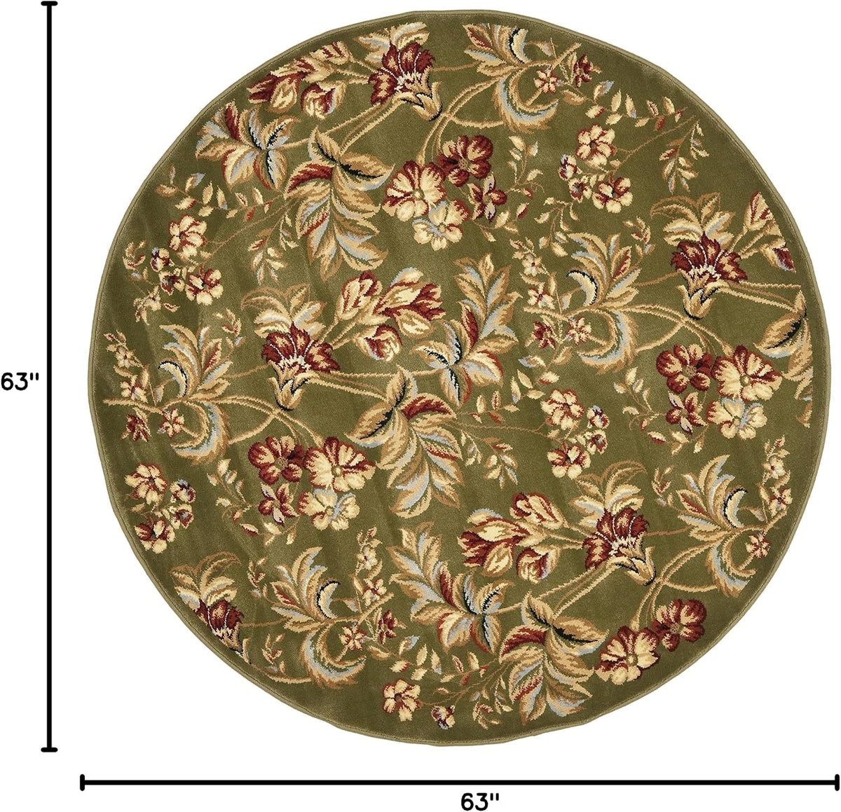 SAFAVIEH Lyndhurst Collection Area Rug - 5'3" Round, Sage, Traditional Floral Design, Non-Shedding & Easy Care, Ideal for High Traffic Areas in Living Room, Bedroom (LNH326B)