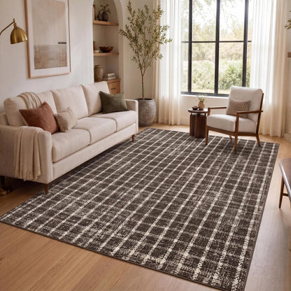 ROYHOME 6x9 Area Rug for Living Room Washable Khaki Brown Checkered Rugs