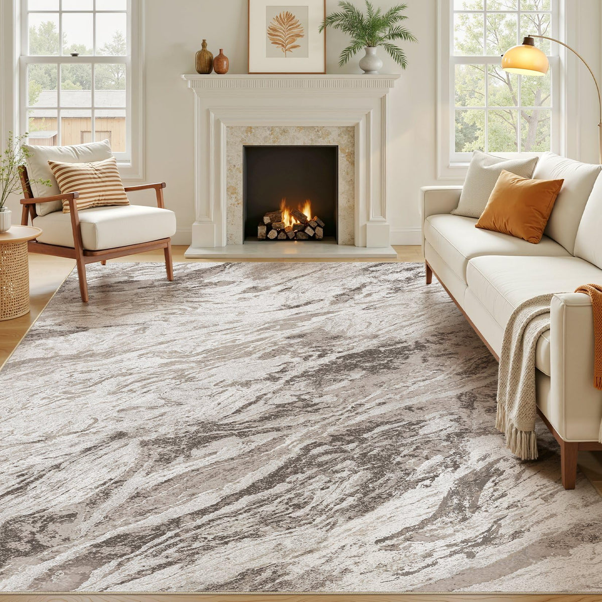 Area Rugs for Living Room: 9X12 Abstract Washable Rug Modern Neutral Large Soft Stain Resistant Non-Slip for Bedroom Dining Room Indoor Home Office Carpet - Blue Brown