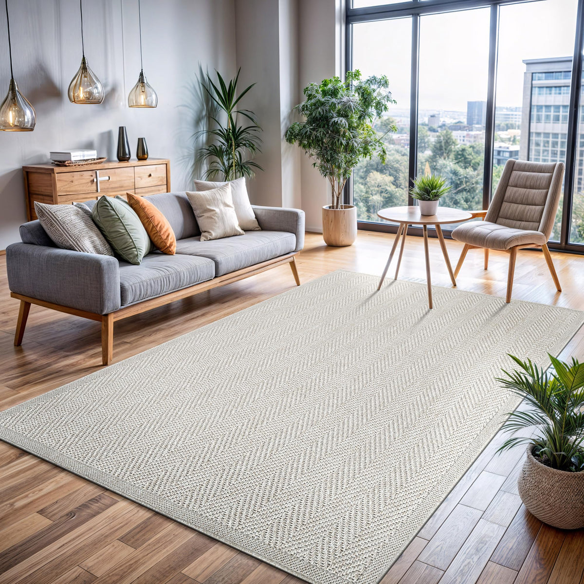 CAMILSON Easy Jute Rug 10x14, Indoor Outdoor Natural Color Fiber Area Rugs for Living Room Patio and Kitchen Rug, Sisal Boho Woven Design, Easy-Cleaning, Washable Outside Carpet Alfombras (10 x 14)