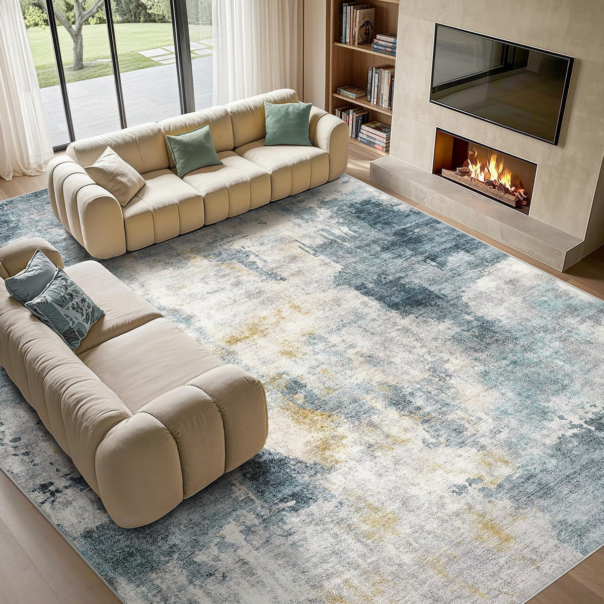 Tortania Washable 8x10 Area Rug for Living Room: Modern Abstract Neutral Large Soft Thin Rugs - Non Slip Indoor Carpet for Bedroom Dining Room Office Nursery Home Floor Decoration - Smoky Gray