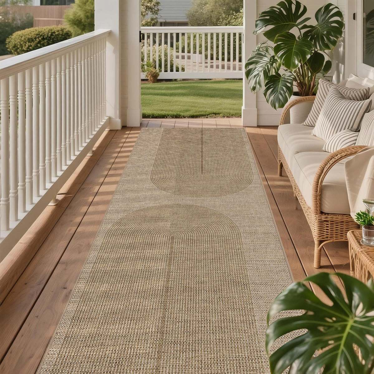 Easy Jute Rug for Pet Homes: 4x6 Outdoor Rug - Geometric Arch Pattern