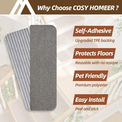 COSY HOMEER Stair Treads for Wooden Steps Non-Slip Carpet Mat,15pcs,Grey