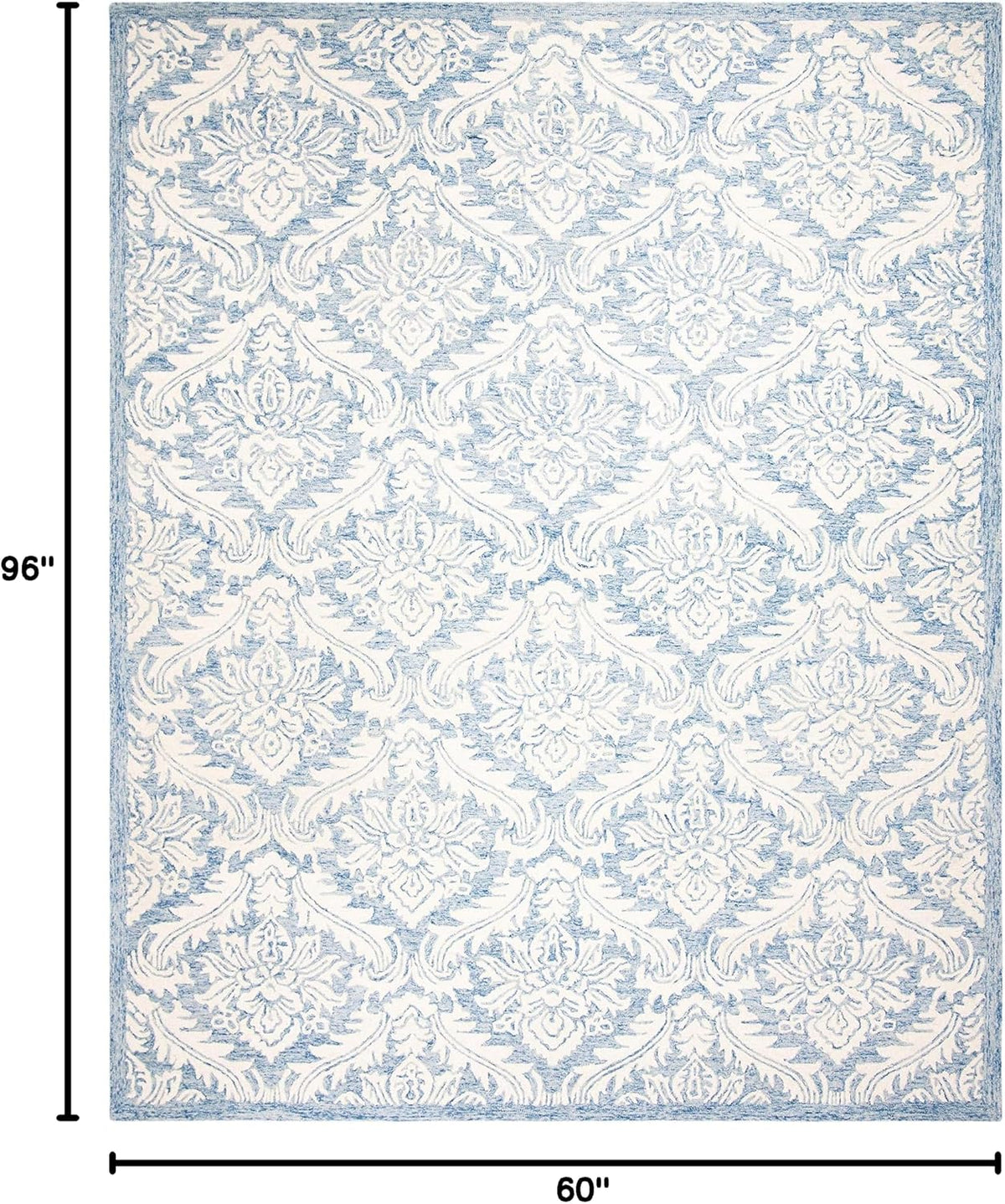 SAFAVIEH Micro-Loop Collection Area Rug - 5' x 8', Blue, Handmade Damask Wool, Ideal for High Traffic Areas in Living Room, Bedroom (MLP513M)