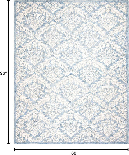 SAFAVIEH Micro-Loop Collection Area Rug - 5' x 8', Blue, Handmade Damask Wool, Ideal for High Traffic Areas in Living Room, Bedroom (MLP513M)
